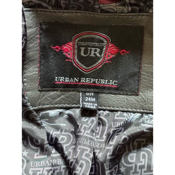 Urban Republic Toddler Bomber Jacket 24 Months Dark Grey Hooded Faux Leather - Picture 7 of 9